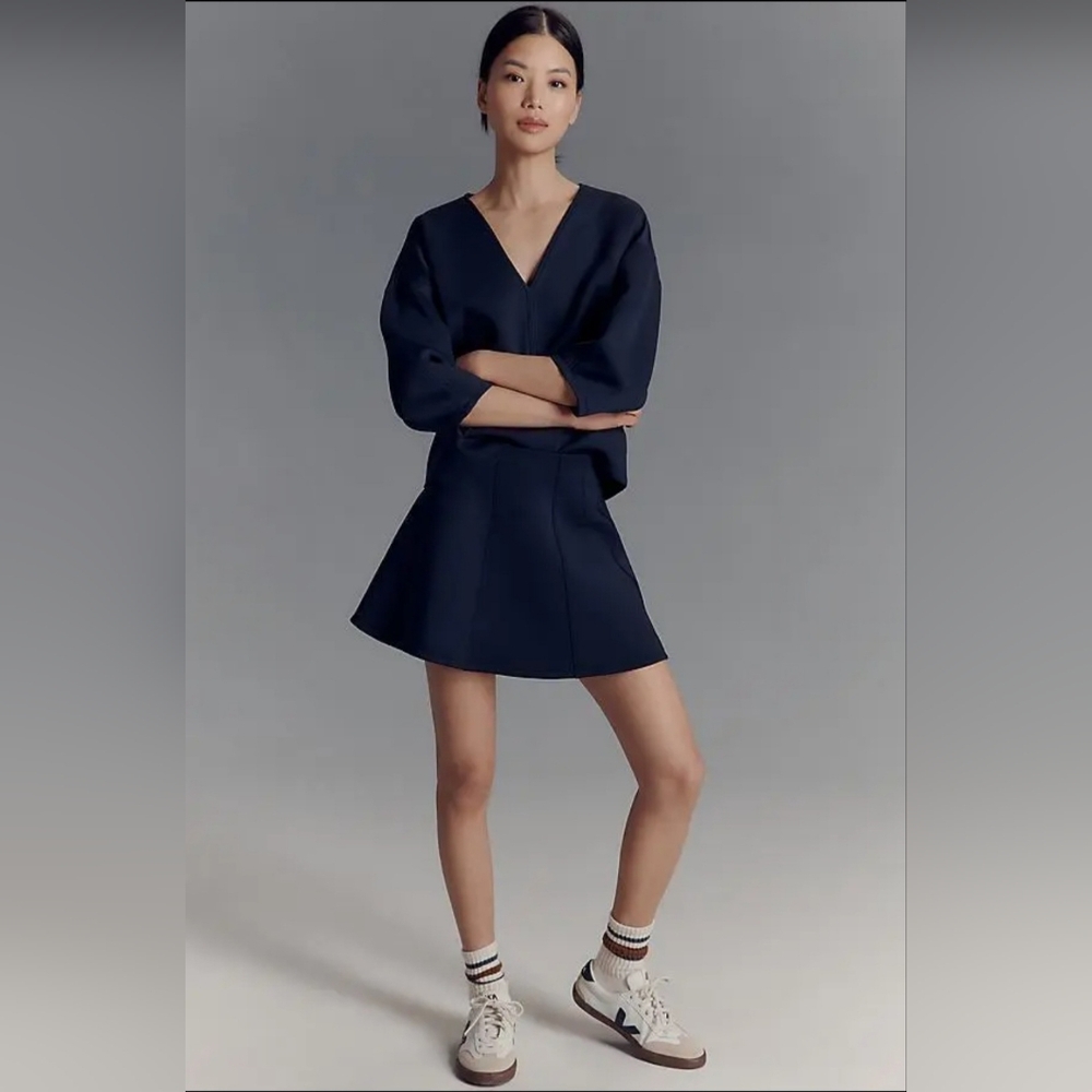 Anthropologie Scuba Seamed Mini Skirt Navy NWT Sz S Minimalist Athleisure